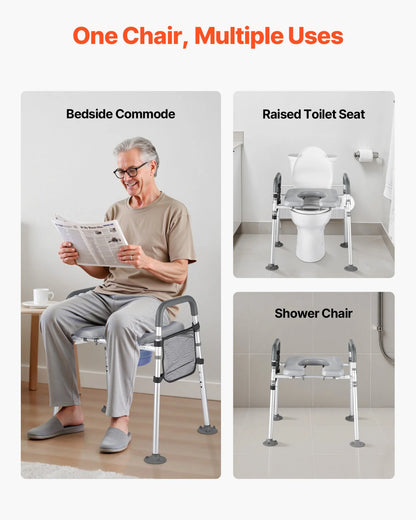 Bedside Commode Chair 4-in-1 Raised Toilet Seat Adjustable Height 500 lbs - View 6