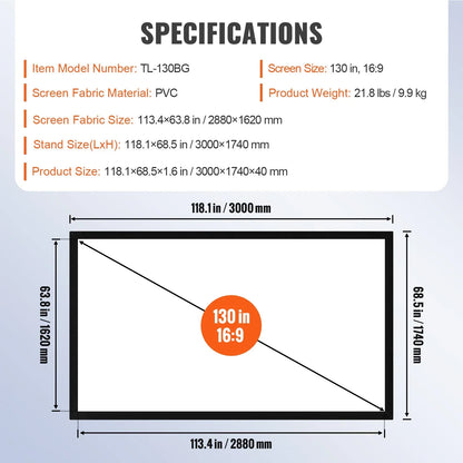 Big 130" Diagonal 16:9 HD Projector Screen Home Theater Outdoor Use - View 16