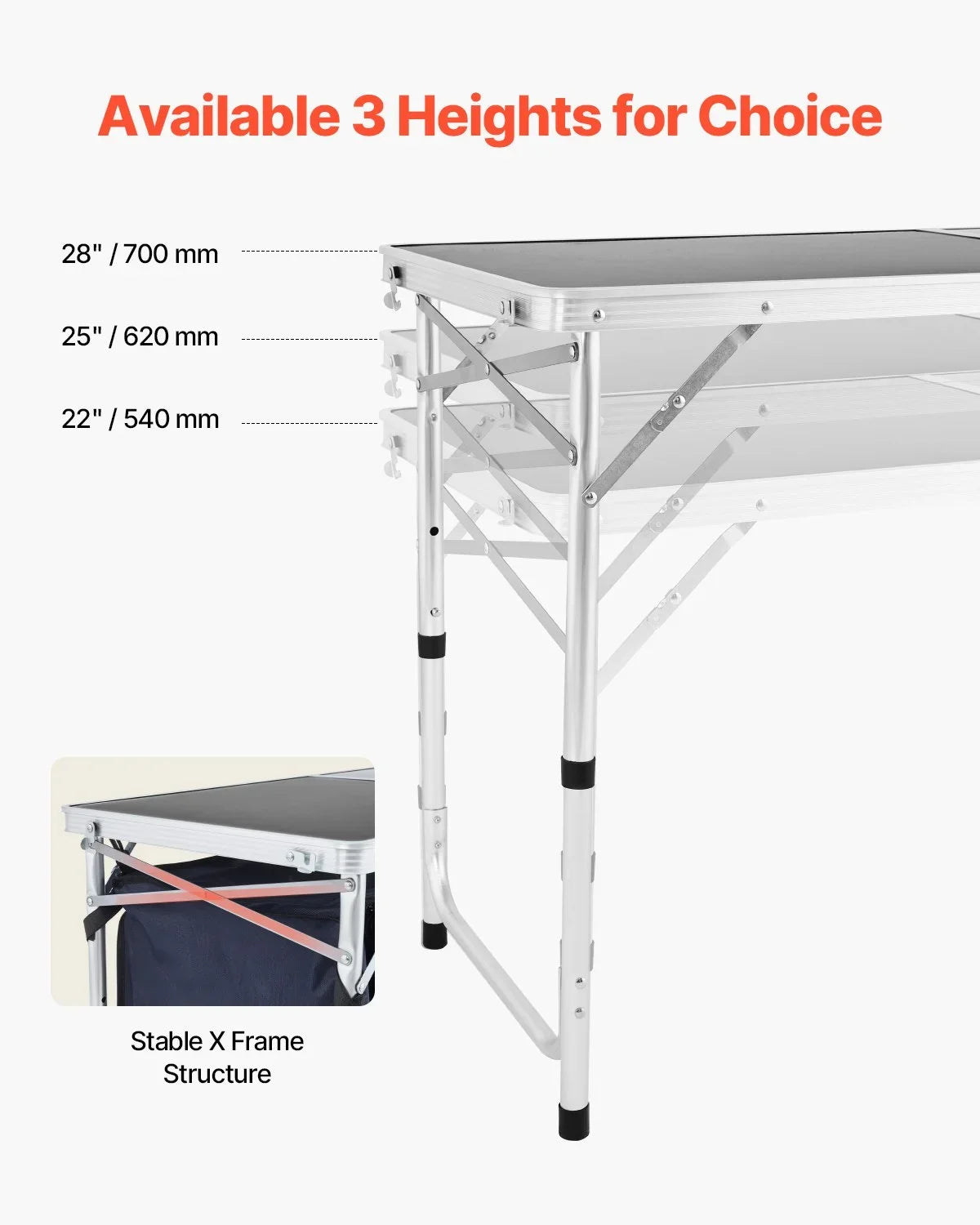 Camping Kitchen Table Folding Portable Cook Station 3 Adjustable Height Aluminum - View 3