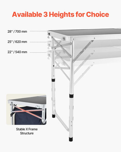 Camping Kitchen Table Folding Portable Cook Station 3 Adjustable Height Aluminum - View 3