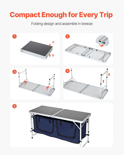 Camping Kitchen Table Folding Portable Cook Station 3 Adjustable Height Aluminum - View 4