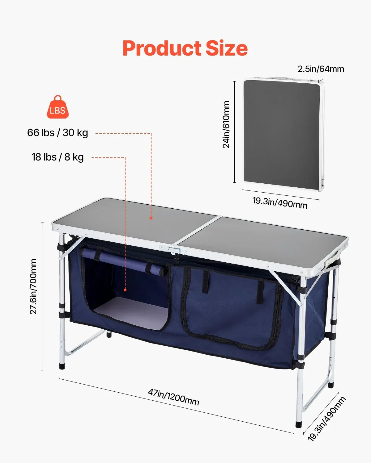 Camping Kitchen Table Folding Portable Cook Station 3 Adjustable Height Aluminum - View 5
