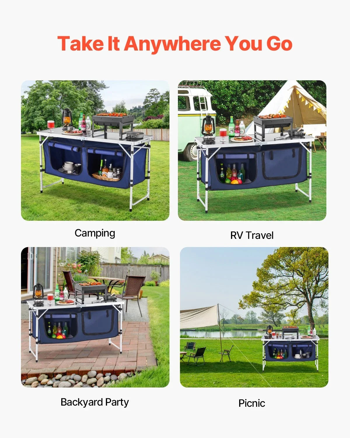 Camping Kitchen Table Folding Portable Cook Station 3 Adjustable Height Aluminum - View 6