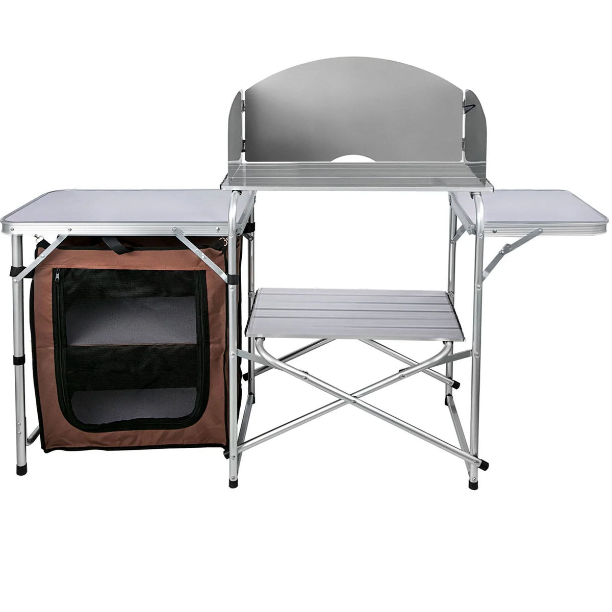 Camping Kitchen Table Picnic Cabinet Folding Cooking Storage Rack Portable Brown - View 10