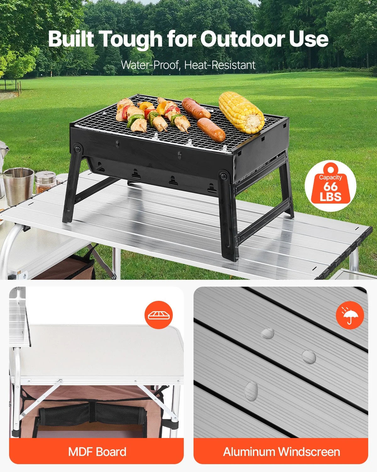 Camping Kitchen Table Picnic Cabinet Folding Cooking Storage Rack Portable Brown - View 12
