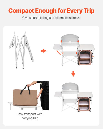 Camping Kitchen Table Picnic Cabinet Folding Cooking Storage Rack Portable Brown - View 14
