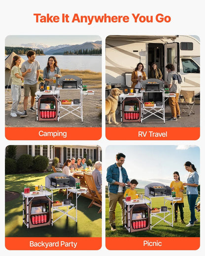 Camping Kitchen Table Picnic Cabinet Folding Cooking Storage Rack Portable Brown - View 16