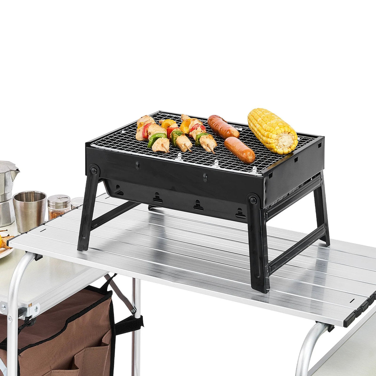 Camping Kitchen Table Picnic Cabinet Folding Cooking Storage Rack Portable Brown - View 19