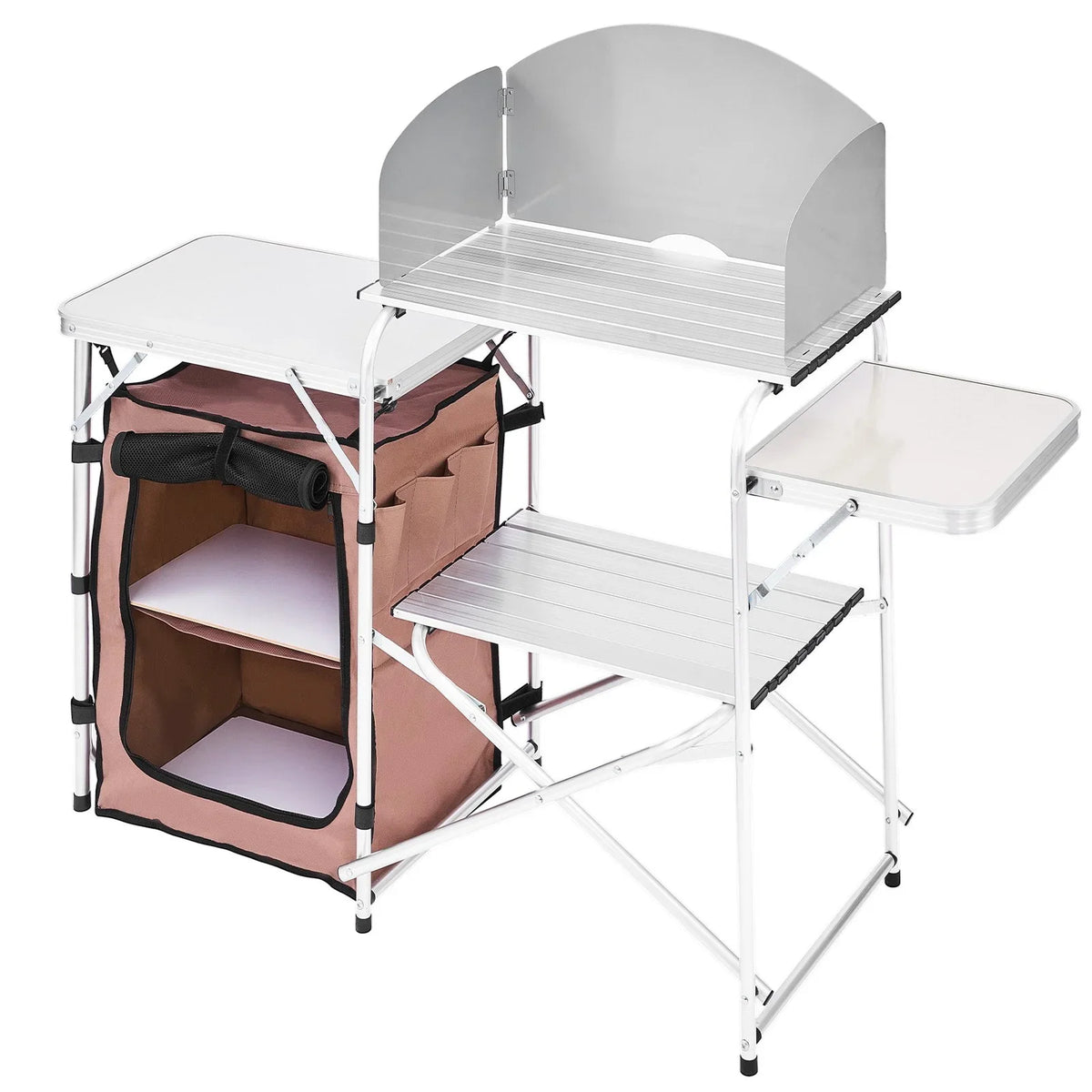 Camping Kitchen Table Picnic Cabinet Folding Cooking Storage Rack Portable Brown - View 20
