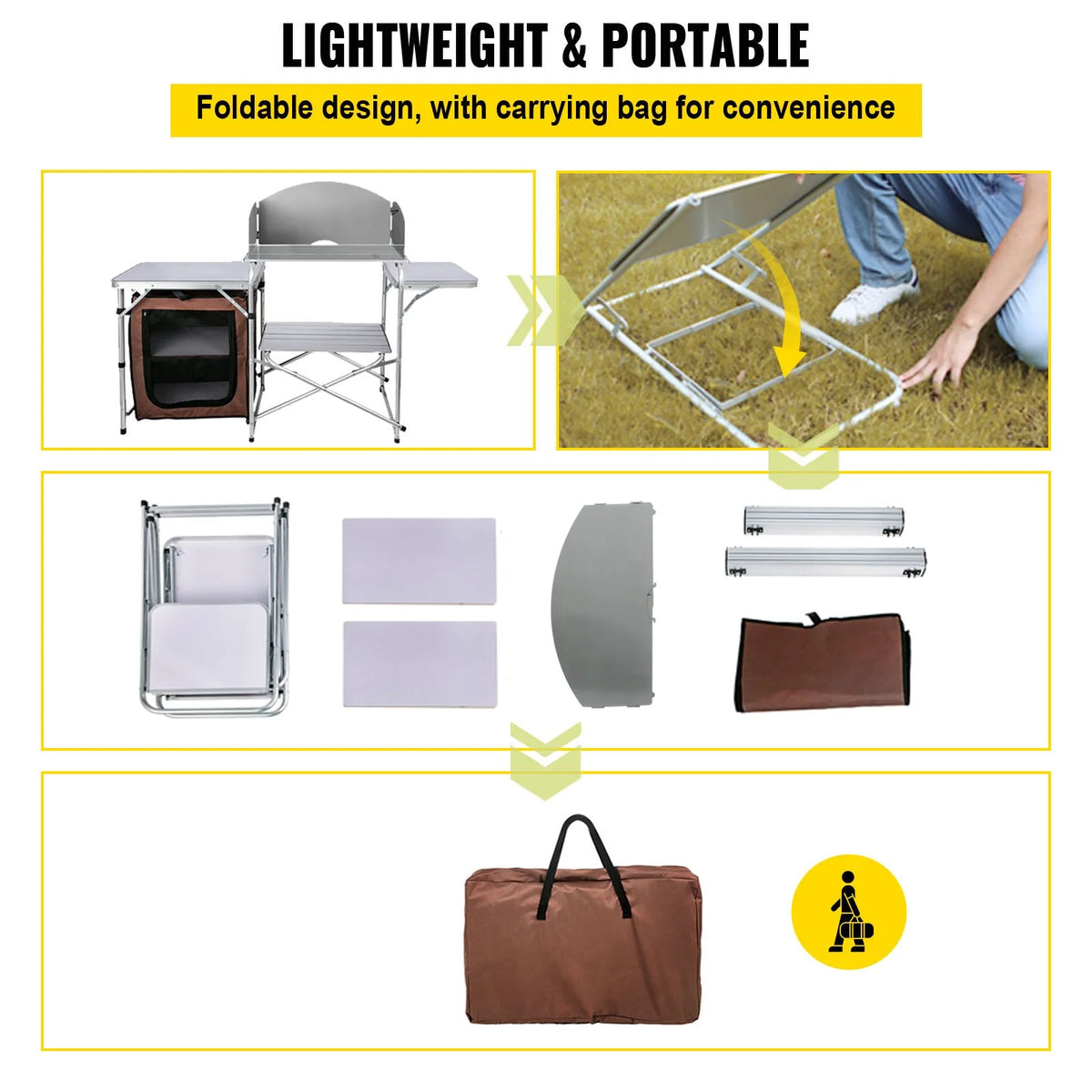 Camping Kitchen Table Picnic Cabinet Folding Cooking Storage Rack Portable Brown - View 3