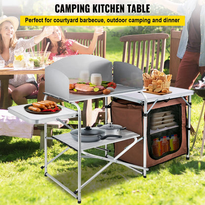 Camping Kitchen Table Picnic Cabinet Folding Cooking Storage Rack Portable Brown - View 8
