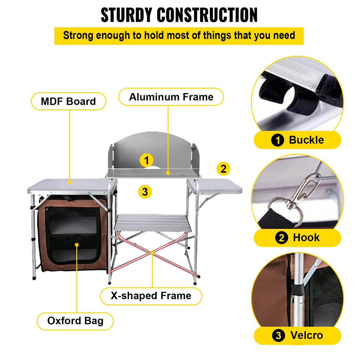 Camping Kitchen Table Picnic Cabinet Folding Cooking Storage Rack Portable Brown - View 9