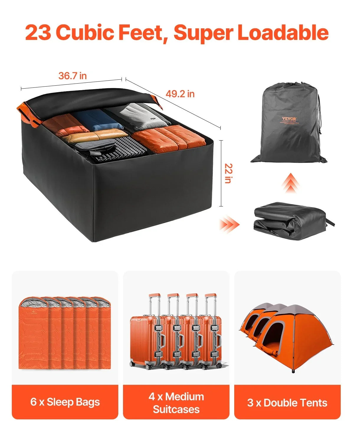 Car Rooftop Cargo Carrier Bag 23 Cubic Feet 840D PVC Car Roof Luggage Cargo Bag - View 3