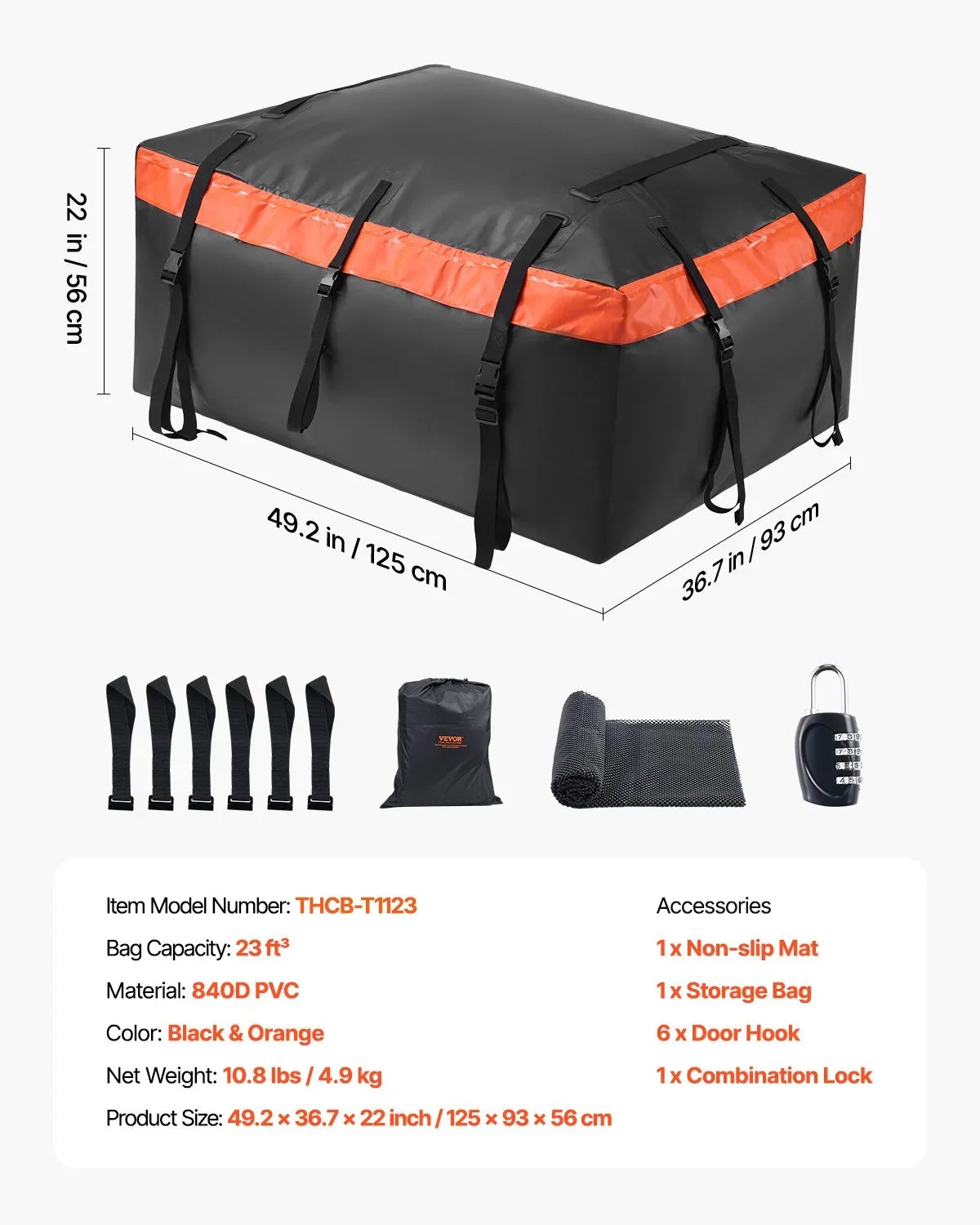 Car Rooftop Cargo Carrier Bag 23 Cubic Feet 840D PVC Car Roof Luggage Cargo Bag - View 7