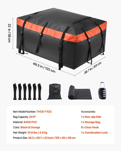 Car Rooftop Cargo Carrier Bag 23 Cubic Feet 840D PVC Car Roof Luggage Cargo Bag - View 7