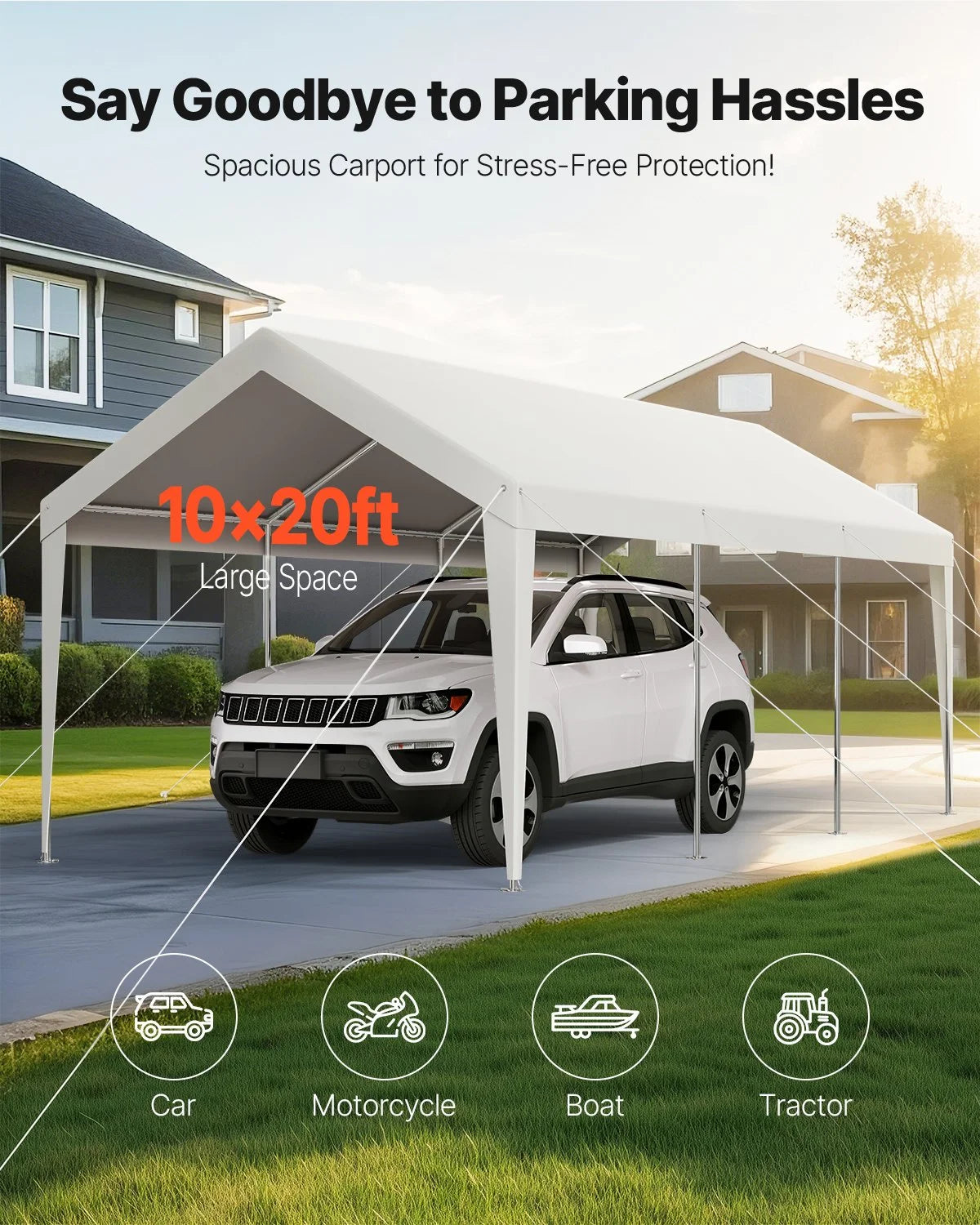 Carport Car Canopy 10 x 20 FT Heavy Duty Portable Car Garage Shelter Tent White