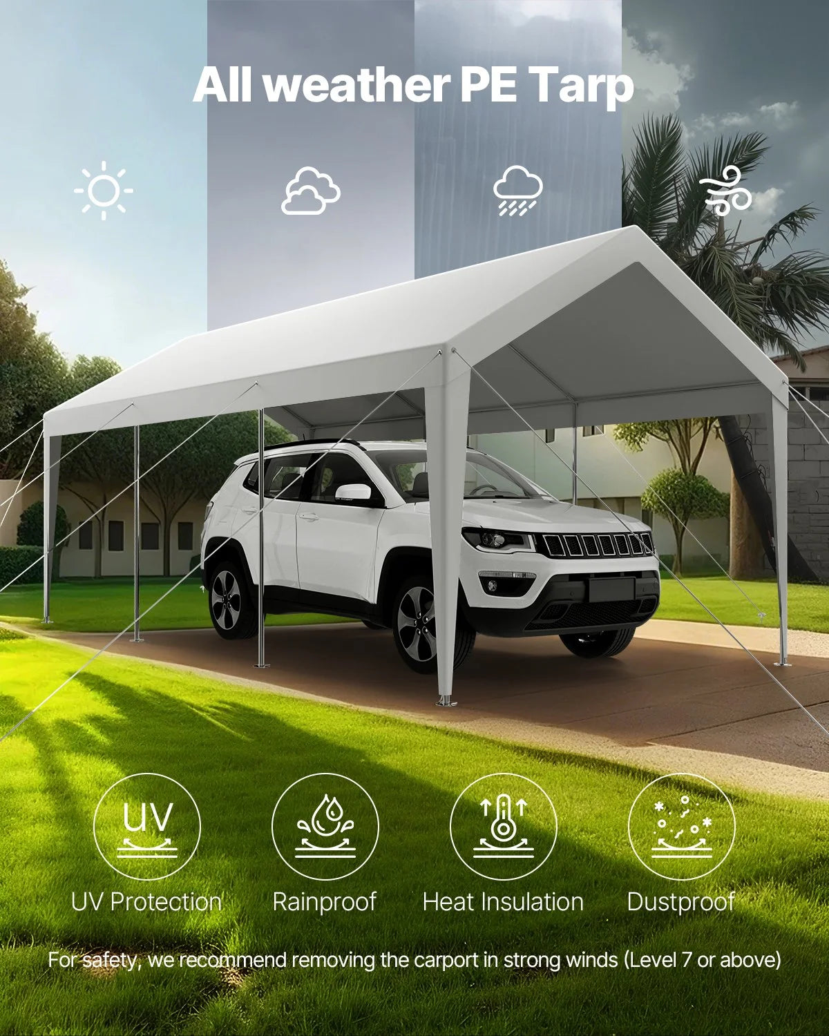 Carport Car Canopy 10 x 20 FT Heavy Duty Portable Car Garage Shelter Tent White - View 5