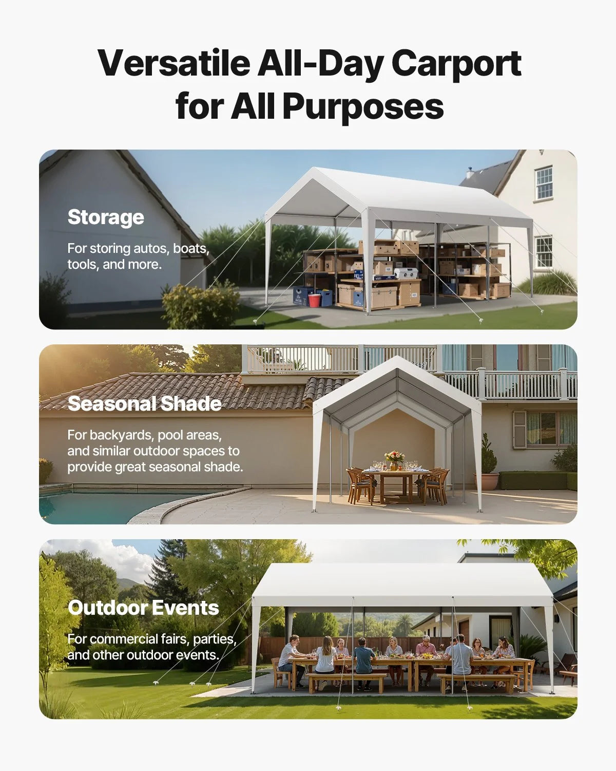 Carport Car Canopy 10 x 20 FT Heavy Duty Portable Car Garage Shelter Tent White - View 6