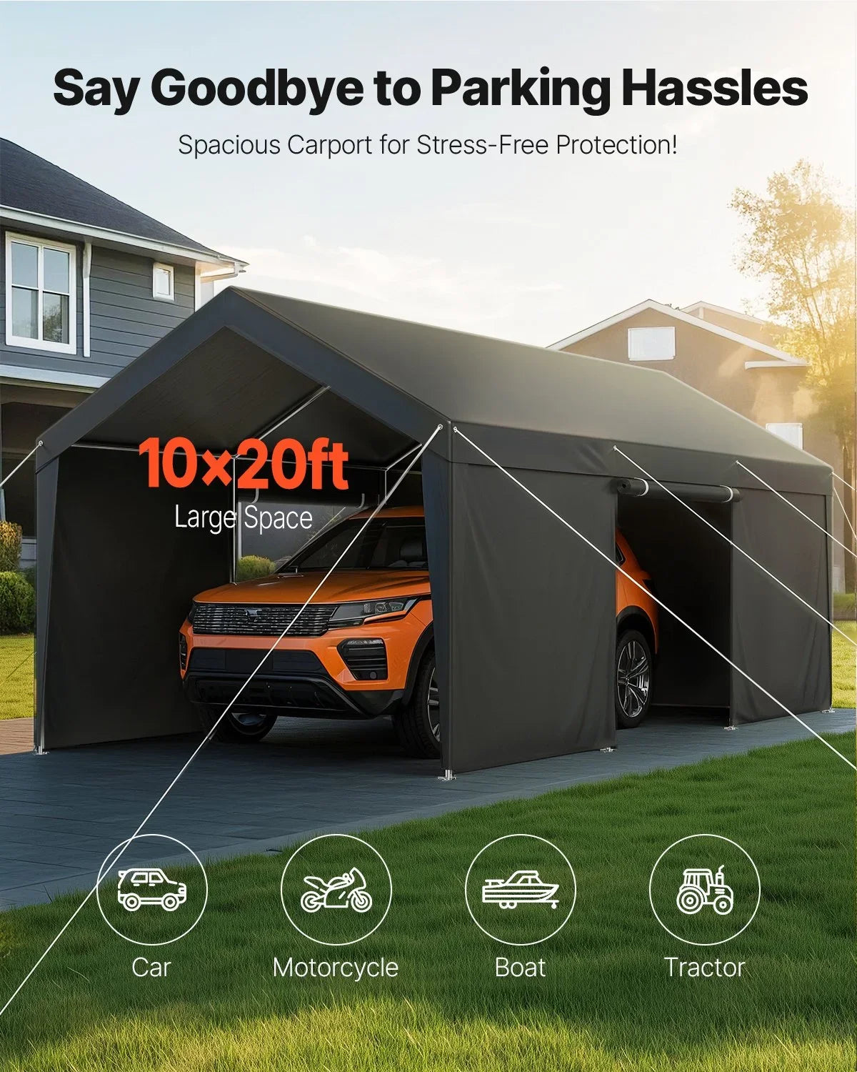 Carport Car Canopy 12x20FT Heavy Duty Outdoor Car Shelter with Sidewalls White - View 2
