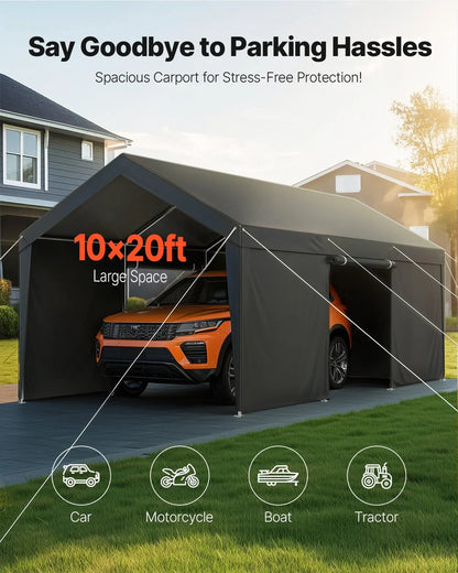 Carport Car Canopy 12x20FT Heavy Duty Outdoor Car Shelter with Sidewalls White - View 2