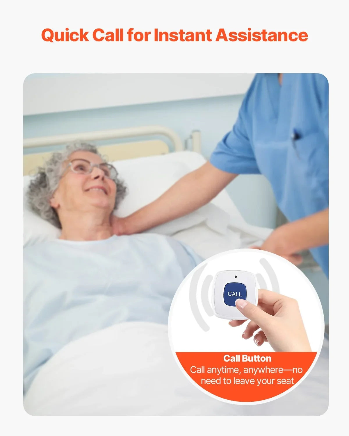 Early Alert Bed Alarm System Wireless Bed Sensor Pad with Call Button & Pager - View 2