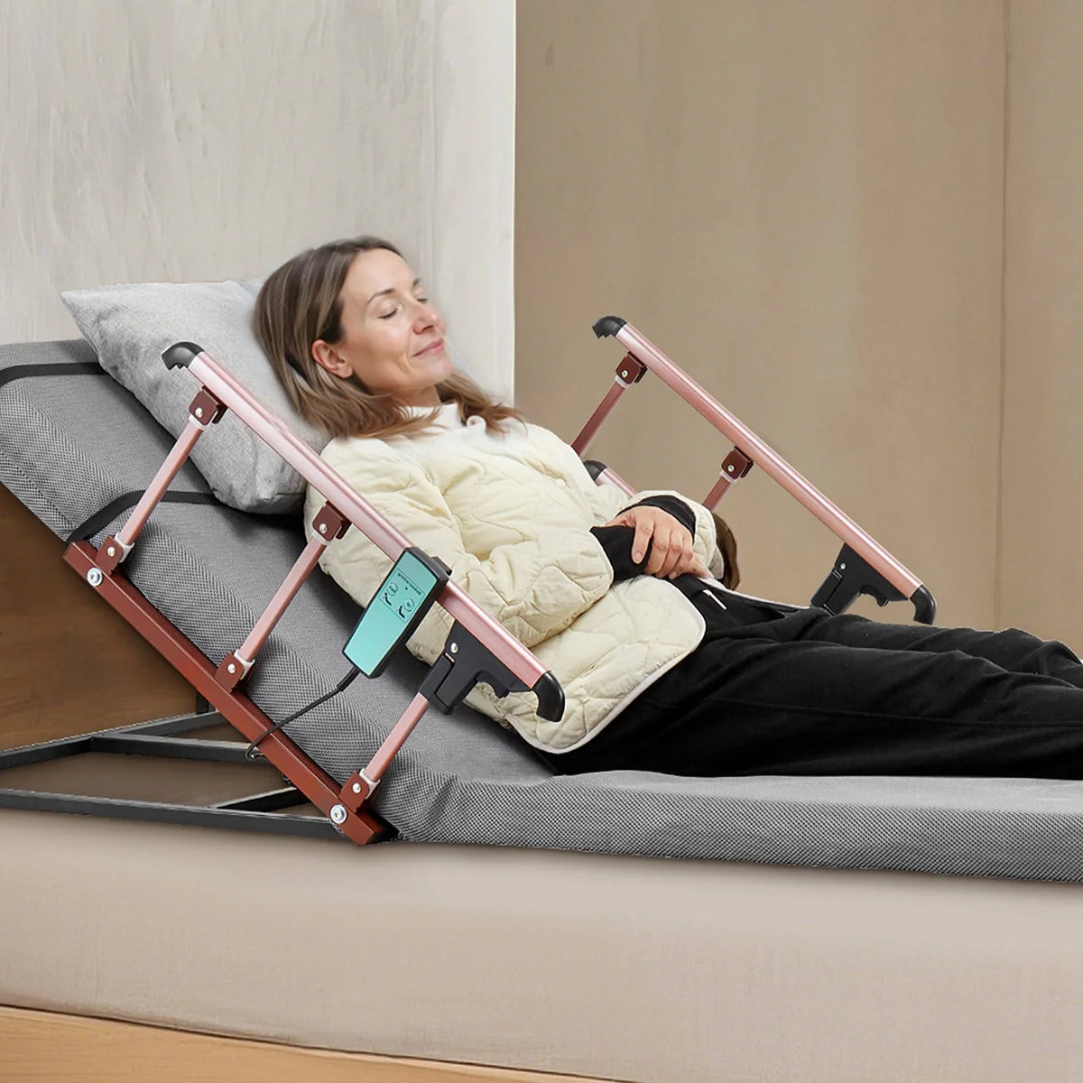 Electric Lifting Backrest 300 lbs 4-68° Adjustable with Folable Guardrail - View 7
