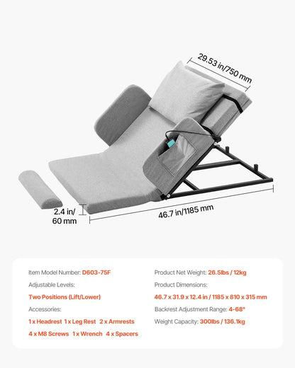Electric Lifting Backrest 300 lbs 4-68° Adjustable with Guardrail & Pouch - View 6