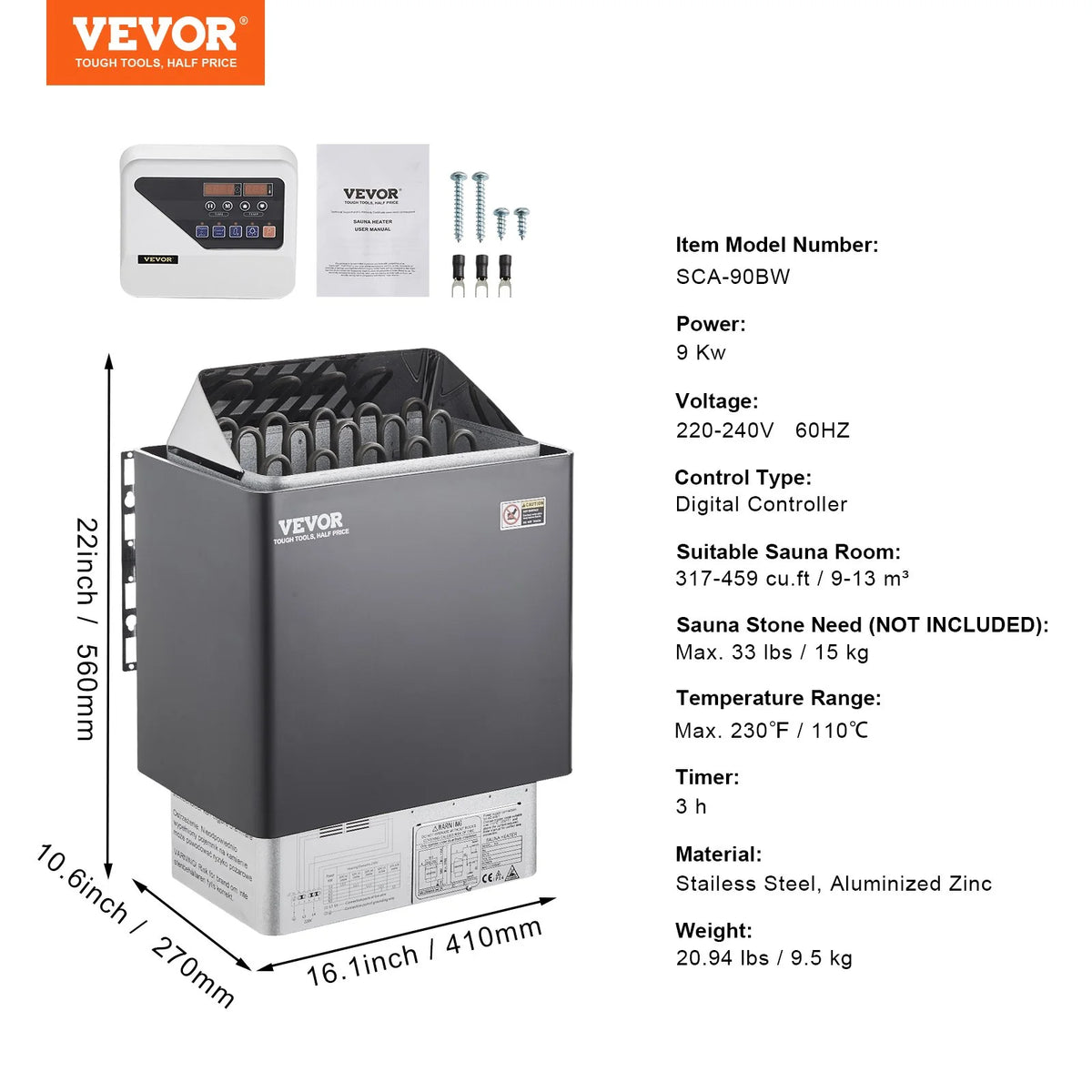electric sauna heater 9KW - VEVOR 220V Digital Stove - View 6