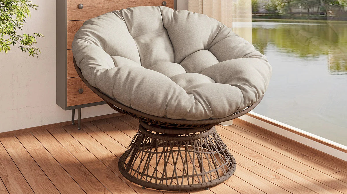Ergonomic Wicker Chair with Thick Cushion, Waterproof Cover, Iron Frame, 360° Swivel - View 12