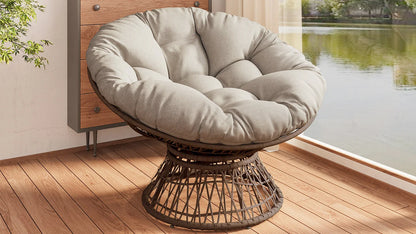 Ergonomic Wicker Chair with Thick Cushion, Waterproof Cover, Iron Frame, 360° Swivel - View 12