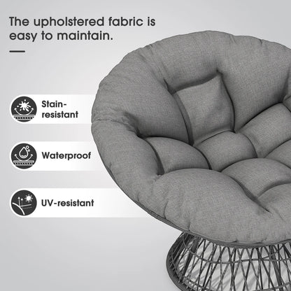 Ergonomic Wicker Chair with Thick Cushion, Waterproof Cover, Iron Frame, 360° Swivel - View 17