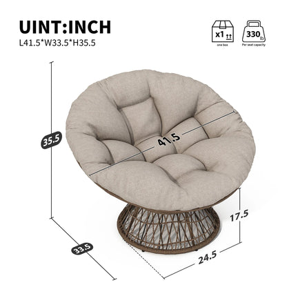 Ergonomic Wicker Chair with Thick Cushion, Waterproof Cover, Iron Frame, 360° Swivel - View 2