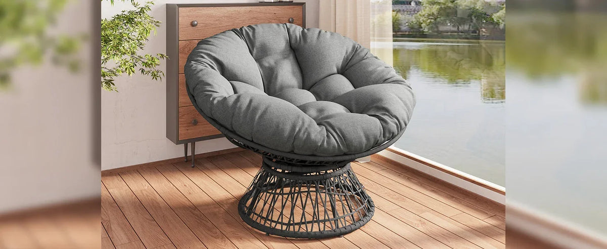 Ergonomic Wicker Chair with Thick Cushion, Waterproof Cover, Iron Frame, 360° Swivel - View 25