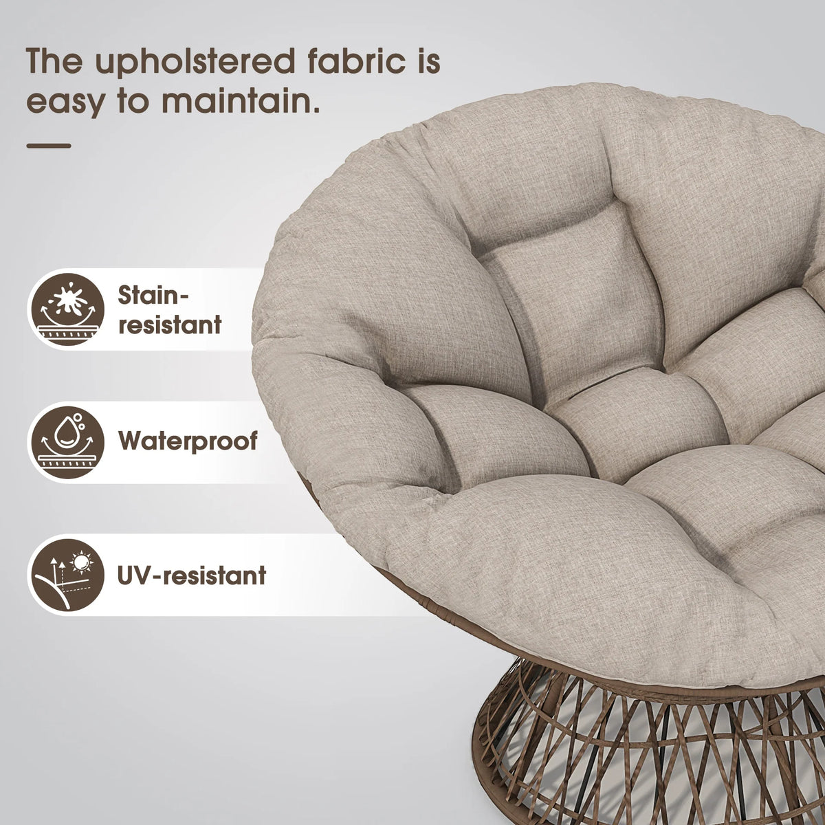 Ergonomic Wicker Chair with Thick Cushion, Waterproof Cover, Iron Frame, 360° Swivel - View 4