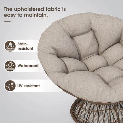 Ergonomic Wicker Chair with Thick Cushion, Waterproof Cover, Iron Frame, 360° Swivel - View 4