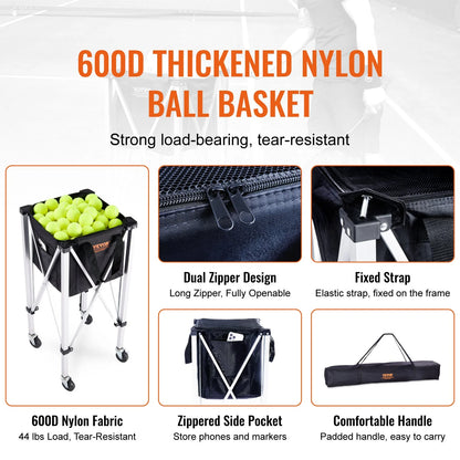 Foldable Tennis Ball Hopper, Holds 150 Tennis Balls, Lightweight Aluminum Alloy Tennis Ball Basket Cart with Wheels, Removable Bag, Carry Bag, Portable Sports Teaching Cart for Tennis Player - View 4