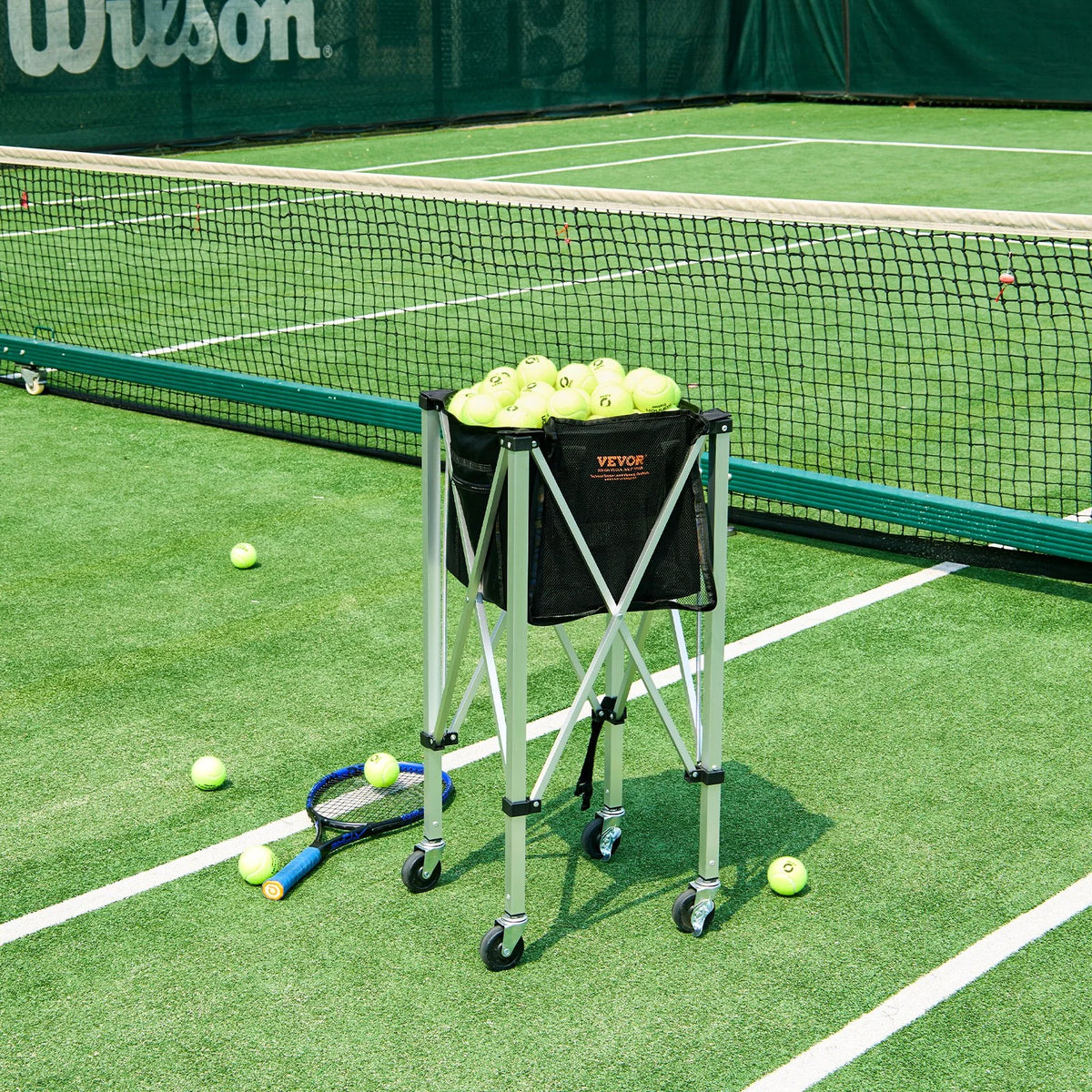 Foldable Tennis Ball Hopper, Holds 150 Tennis Balls, Lightweight Aluminum Alloy Tennis Ball Basket Cart with Wheels, Removable Bag, Carry Bag, Portable Sports Teaching Cart for Tennis Player - View 8
