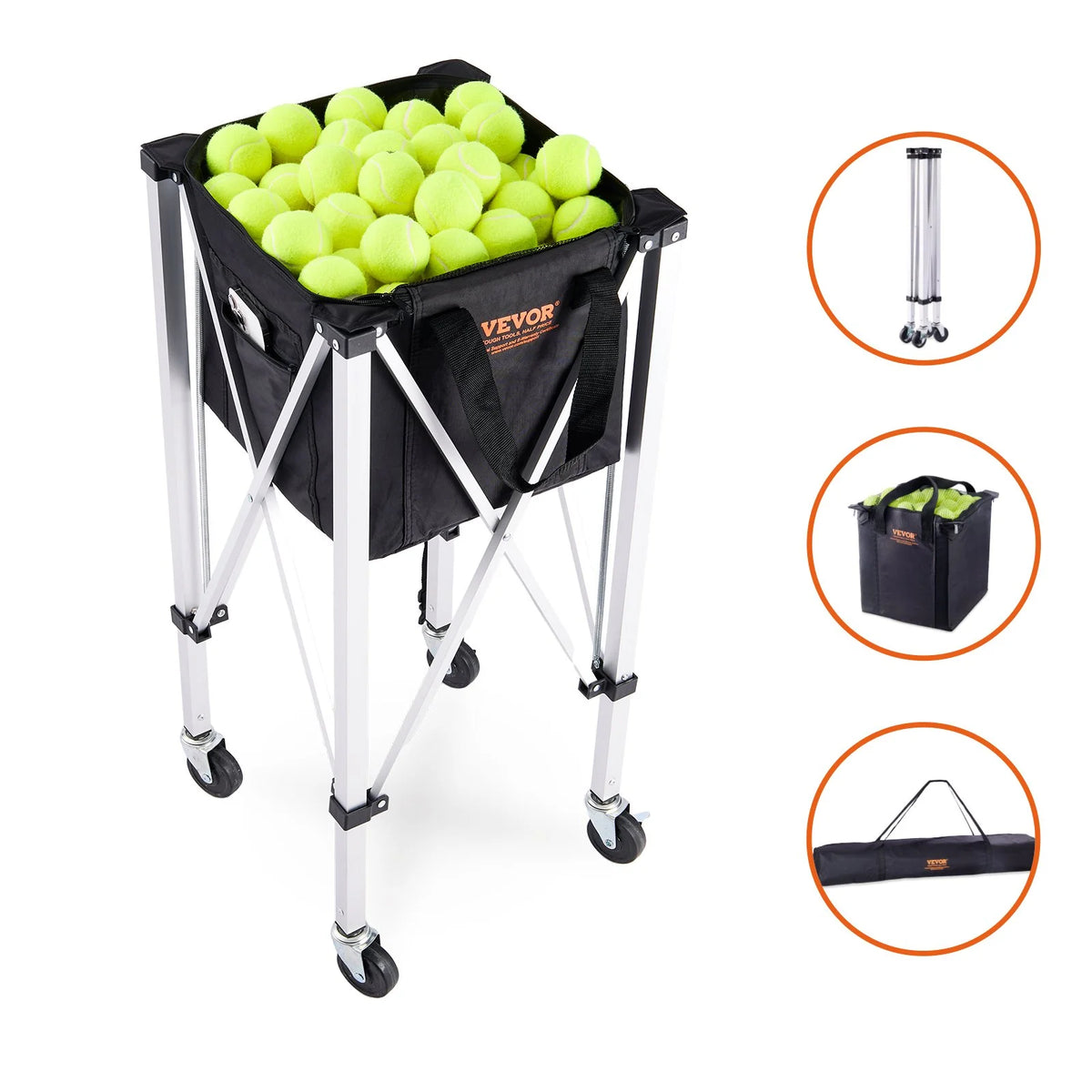 Foldable Tennis Ball Hopper, Holds 150 Tennis Balls, Lightweight Aluminum Alloy Tennis Ball Basket Cart with Wheels, Removable Bag, Carry Bag, Portable Sports Teaching Cart for Tennis Player - View 9