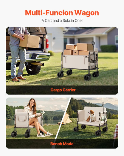 Foldable Wagon Cart Converts to Bench 550lb Load & 220L Utility Wagon for Camp - View 10