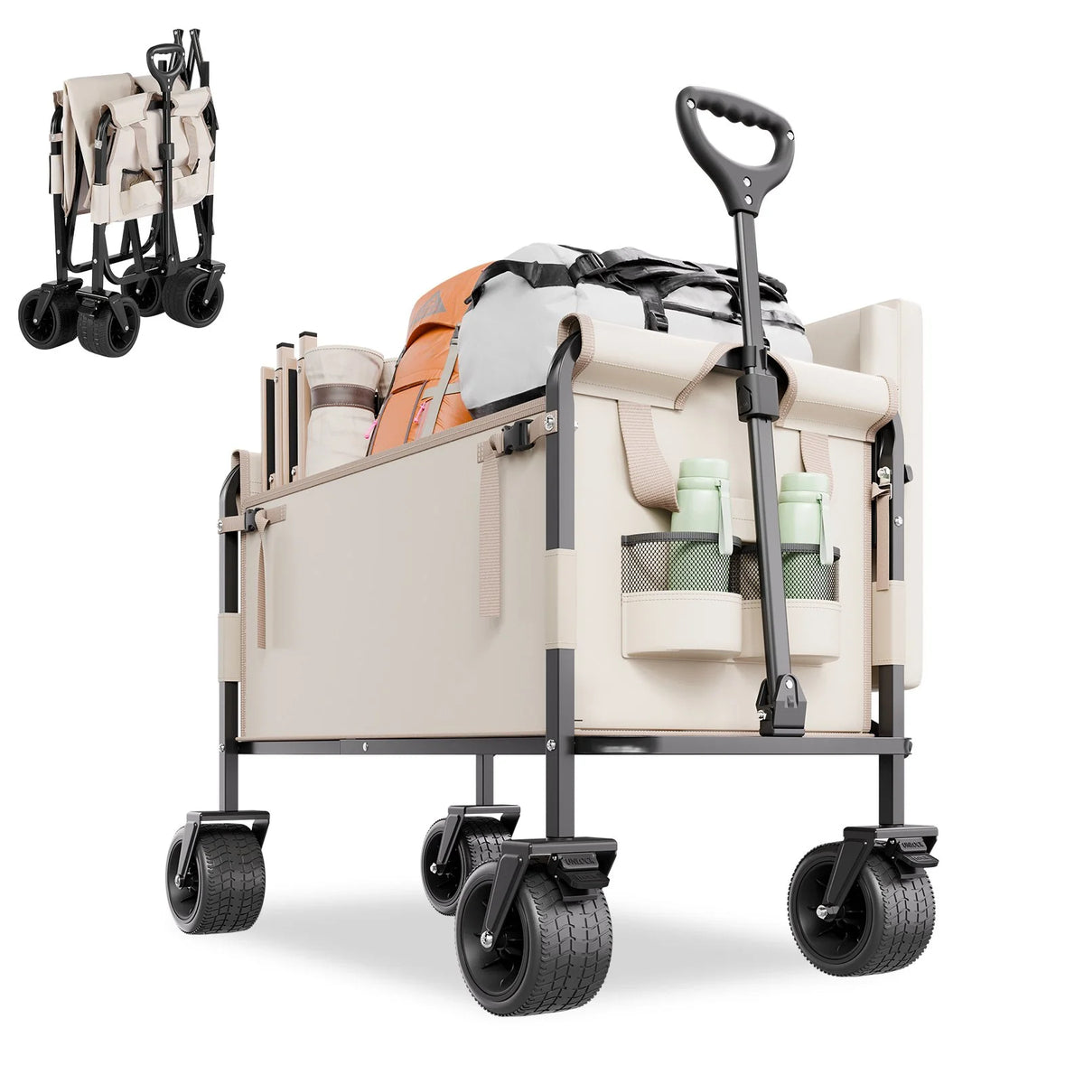 Foldable Wagon Cart Converts to Bench 550lb Load & 220L Utility Wagon for Camp - View 11