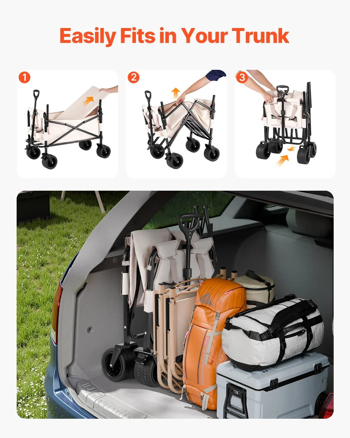 Foldable Wagon Cart Converts to Bench 550lb Load & 220L Utility Wagon for Camp - View 3