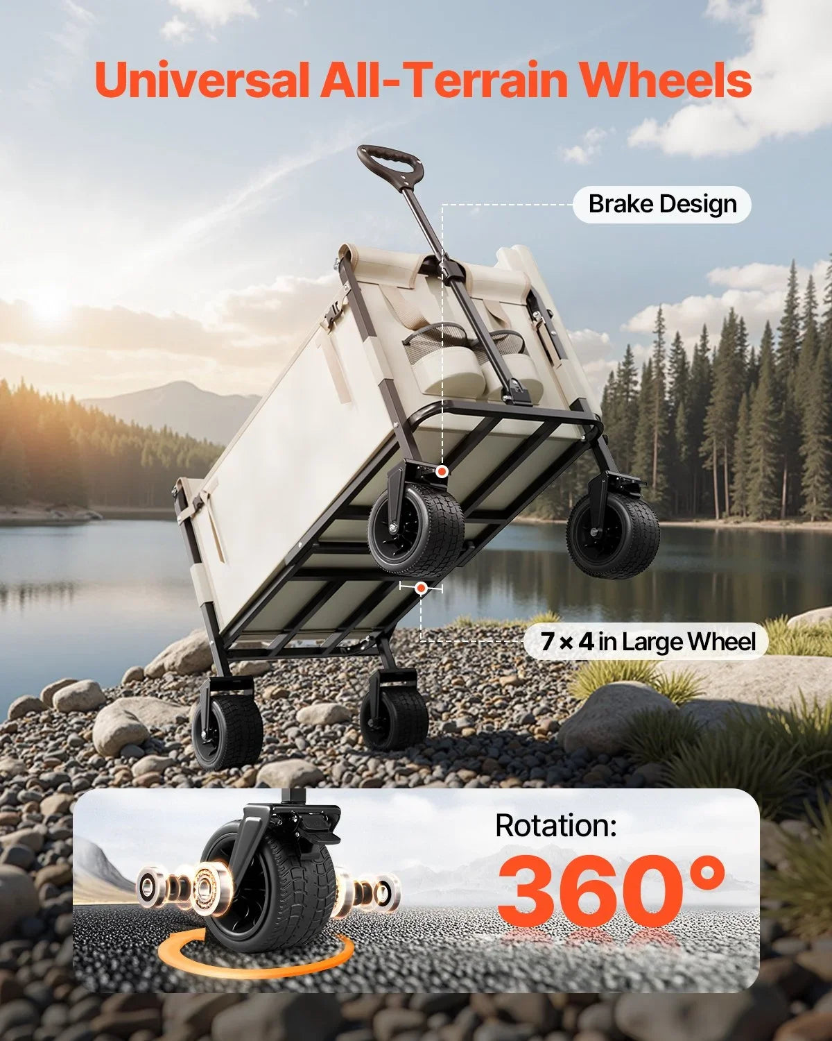 Foldable Wagon Cart Converts to Bench 550lb Load & 220L Utility Wagon for Camp - View 4