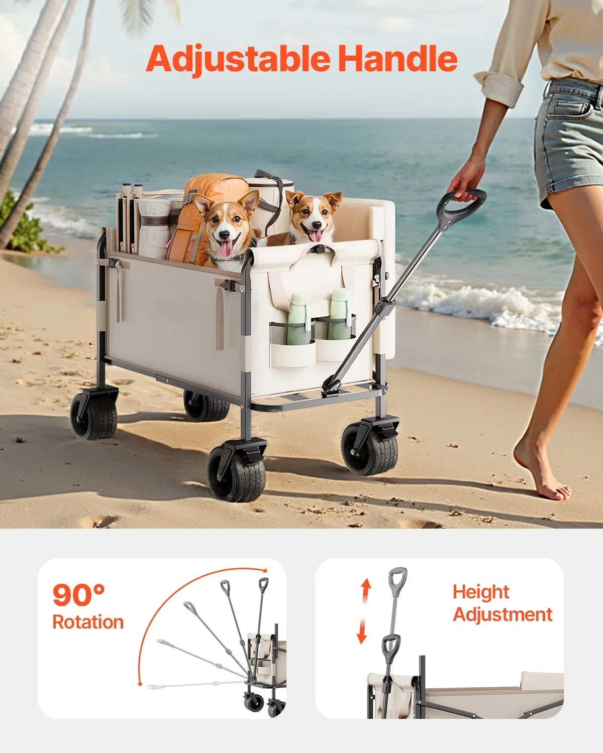 Foldable Wagon Cart Converts to Bench 550lb Load & 220L Utility Wagon for Camp - View 5
