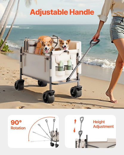 Foldable Wagon Cart Converts to Bench 550lb Load & 220L Utility Wagon for Camp - View 5