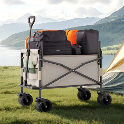 Foldable Wagon Cart Converts to Bench 550lb Load & 220L Utility Wagon for Camp - View 6
