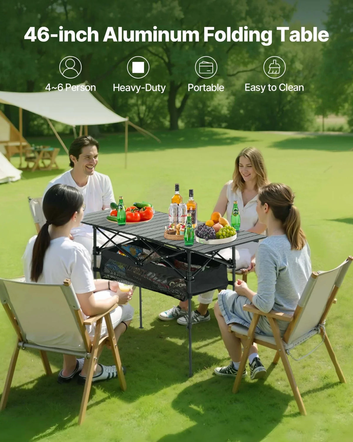 Folding Portable Camping Table Aluminum Outdoor Picnic Roll up Table Storage Bag