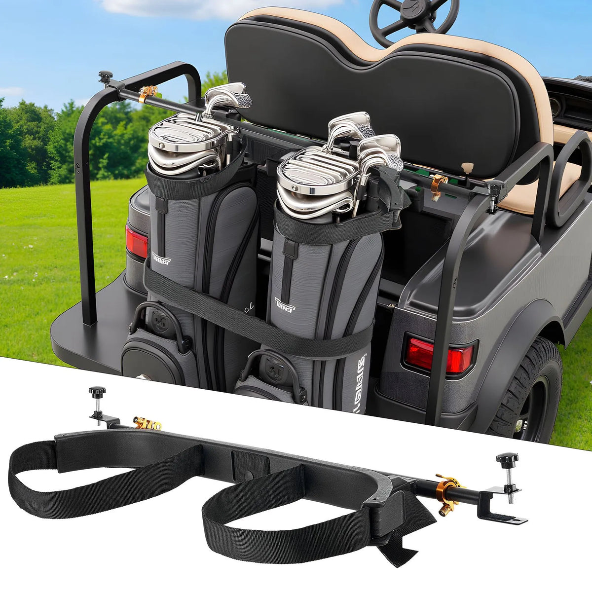 Golf Bag Holder Bracket Attachment Adjustable Golf Bag Bar for Most 2+2 Cart