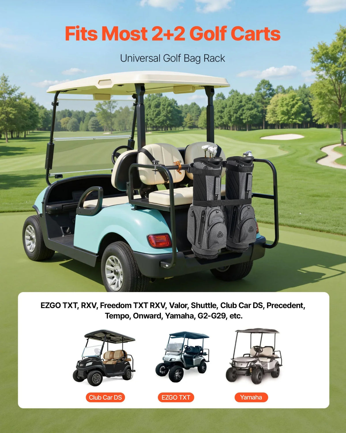Golf Bag Holder Bracket Attachment Adjustable Golf Bag Bar for Most 2+2 Cart - View 2