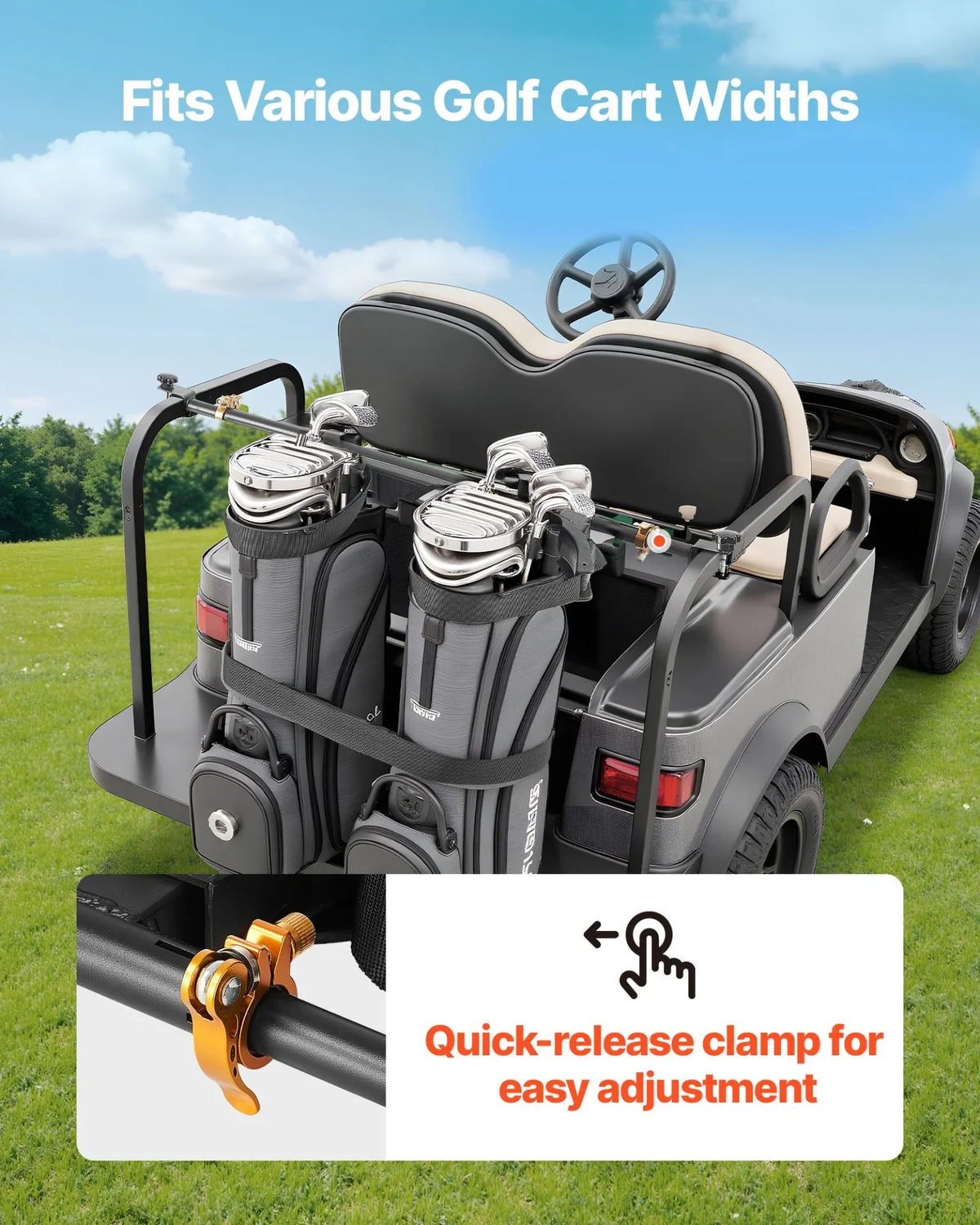 Golf Bag Holder Bracket Attachment Adjustable Golf Bag Bar for Most 2+2 Cart - View 4