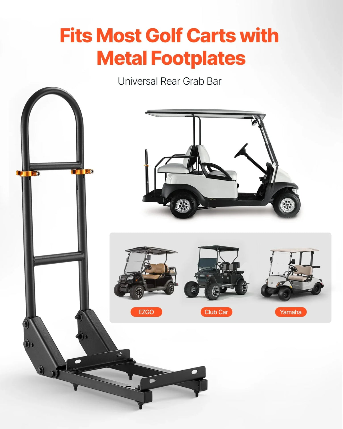 Golf Cart Rear Seat Grab Bar for Most Golf Carts with Metal Footplates Black